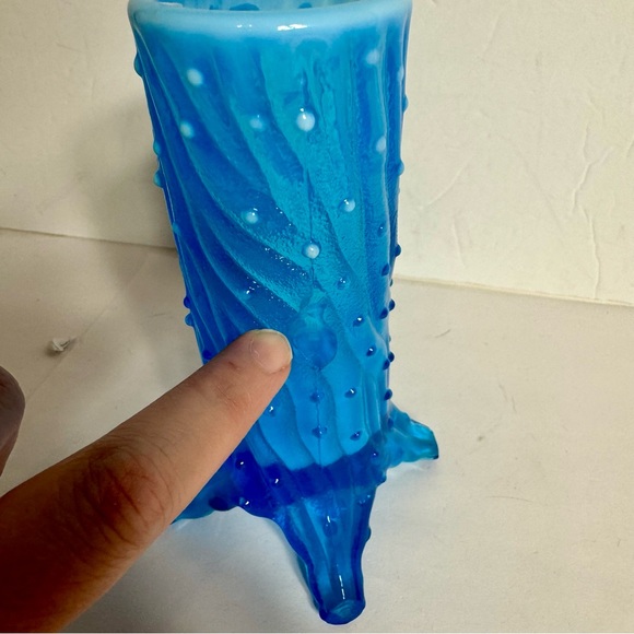 Vintage Northwood Blue Town Pump Tree Trunk Creamer glass with handle. - Picture 12 of 14